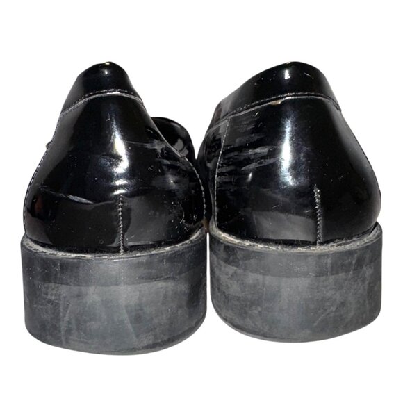 ZARA Vegan Patent Leather Loafers 38 7.5 Low Heel Buckle Detail Goth Preppy Faux - Picture 6 of 16